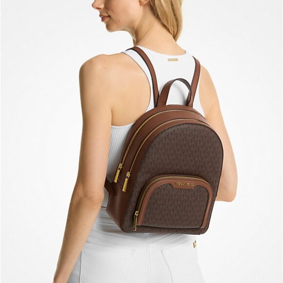 New Michael Kors Jaycee Medium Logo Backpack Brown - Picture 1 of 4